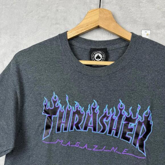 Thrasher Flame Logo T-Shirt Adult Sz M Blue Purple Flame Graphic Skate Tee Y2K - Picture 2 of 7